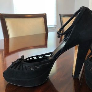 Black Suede Gucci Peep-toe Heels